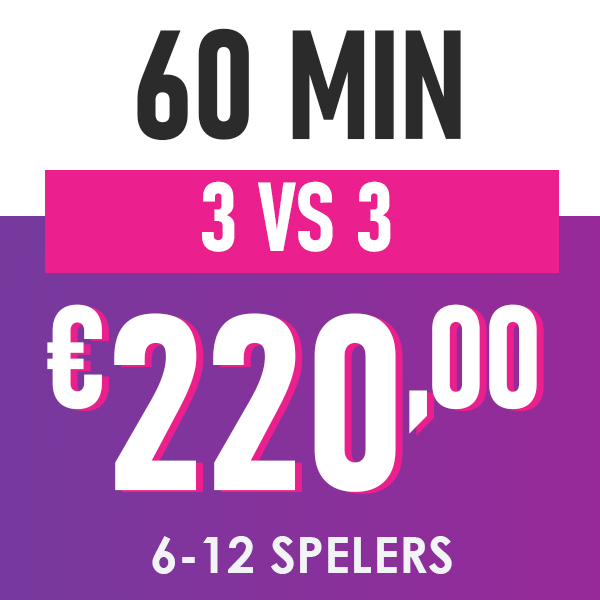 60 minuten, 3 tegen 3, 220 euro, 6 tot 12 spelers