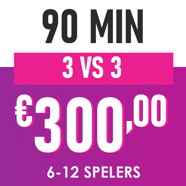 90 minuten, 3 tegen 3, 300 euro, 6 tot 12 spelers